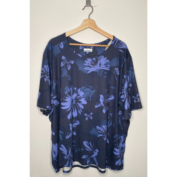 Columbia Womens Blue Floral Short Sleeve Top Plus Size 3X Open Back - Picture 1 of 8